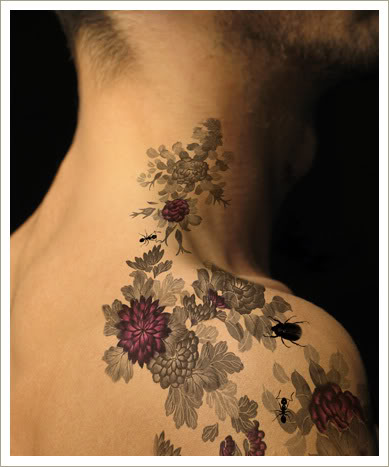 art tattoo design with flower of girl