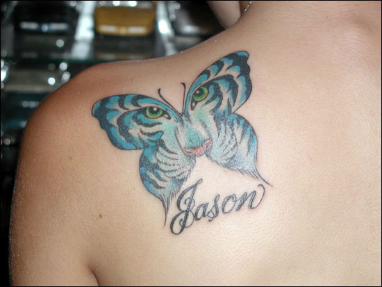 Blue Butterfly Tattoo Design by jason butterfly tattoo is blue in the
