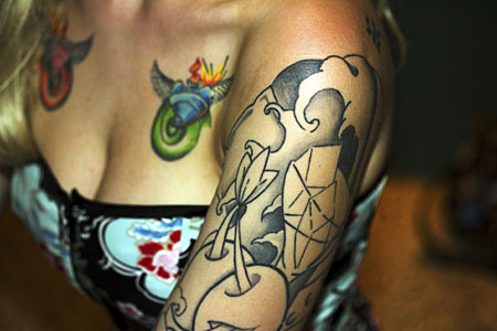 extreme tattoo design of girl in a sexy chest girl with a sensual 