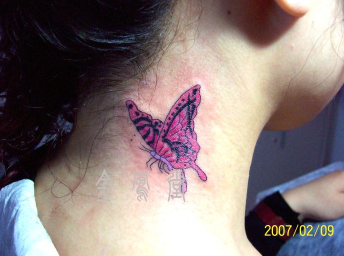 girl tattoo design. pink butterfly tattoo design