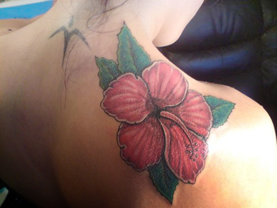 hawaiian tattoos gallery. Red hawaiian flower tattoo