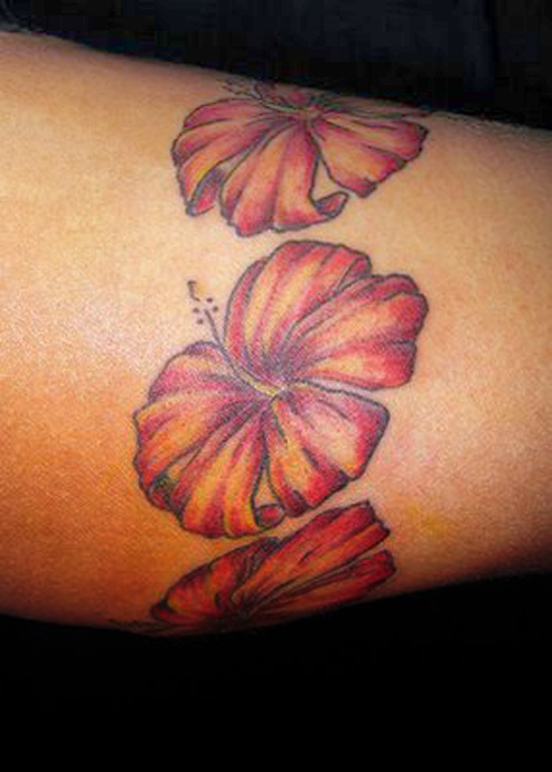 Red hawaiian flower tattoo designs for girls